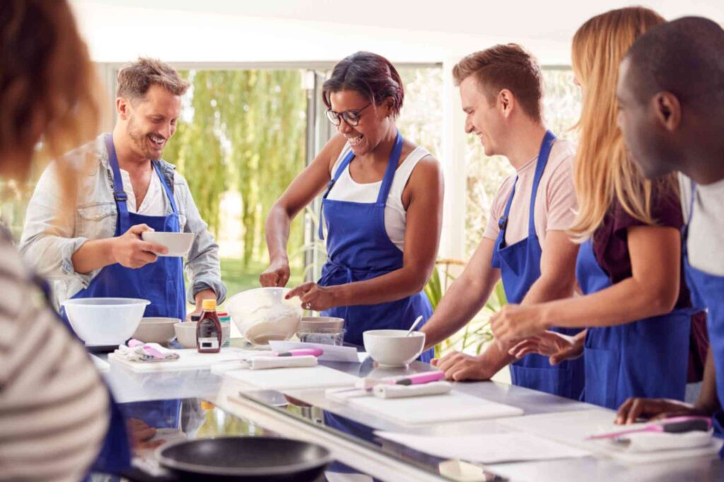 Employees enjoying a cooking class