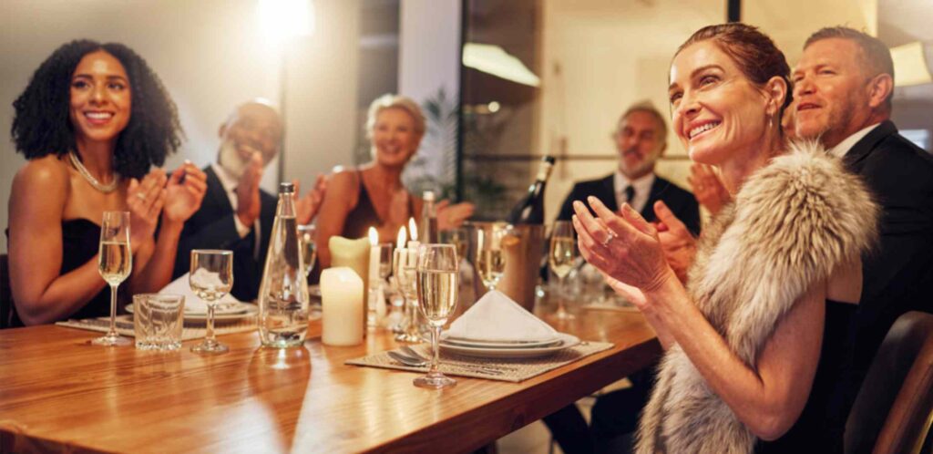 Attendees enjoying a gala dinner